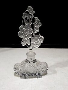 Vintage Art Deco Glass Perfume Bottle with Large Flower Frosted Stopper