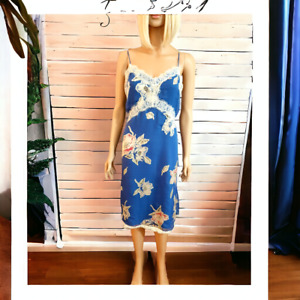 Women's French Connection Blue Floral Lace Sleeveless Midi Slip Dress Size 4 EUC