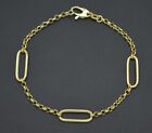 Real 14K Solid Yellow Gold Shiny 6mm Paperclip Station Rolo Chain Bracelet 7.5
