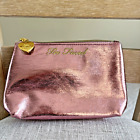 Too Faced  Metallic Pink Gold Logo Makeup Cosmetic Zipper Bag New 9x5.5x2 New