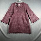 Cabi Pullover Sweater Women Small Burgundy Cotton Cable Knit V-Neck Ribbed