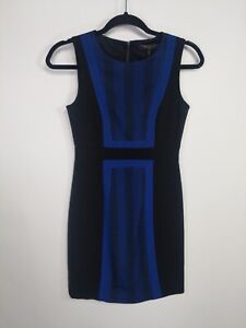 BCBG Maxazria Black Blue Geometric Knit Sleeveless Zip Sheath Dress Size 2P
