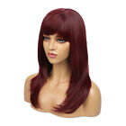 Heat Resistant Fiber Full Bangs Synthetic Hair Wig Natural Fashion Long Wine Red