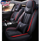 Black PU Leather Car Seat Cover Full Set Front + Rear Cushion 5-Seats Red Trim (For: 2014 Honda Accord)