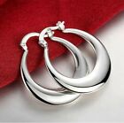 Womens 925 Sterling Solid Silver Elegant Round Pierced Hoop Earrings