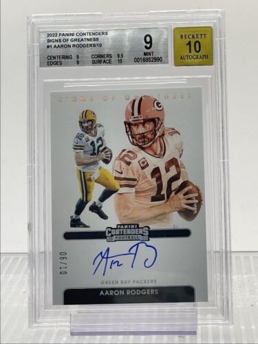 AARON RODGERS 2022 CONTENDERS SIGNS OF GREATNESS AUTO /10 BGS 9 Q1421