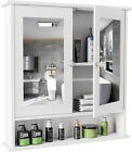Home Bathroom Wall Mount Cabinet Storage Shelf Over Toilet w/ Mirror Door White