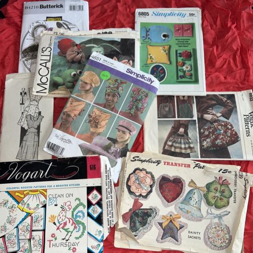 Lot Of 8 Vintage Craft/Sewing Patterns 60s  70s 80’s 90s Historical Vogart As Is