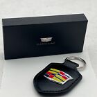 Black Leather Keychain Cadillac Metal Enamel Emblem Key Fob Gift Accessory New