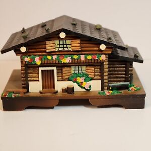 Swiss Chalet Wooden Log Cabin Jewelry/ Music Box With Ballerina Made In Japan