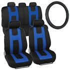 Blue/Black Sport Seat Covers for Car Auto w/ Stitched Vinyl Steering Wheel Cover (For: 2010 Jeep Wrangler)