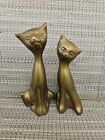 Pair of Vintage Brass Kitty Cat Figurines MCM Great Faces.