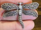 JUDITH JACK Sterling Silver Marcasite CZ Dragonfly Brooch Pin Signed