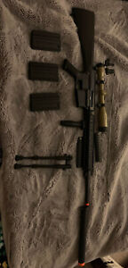A&K SR25  w/ lots of attachments, (bipod, mock suppressor, Matrix sniper scope)