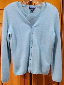 Ann Taylor 100% Cashmere Light Blue Tank & Cardigan Sweater Set Stretchy Sm Med