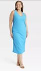 Women's Rib Knit Side Ruched Dress - A New Day™ Turquoise~Pick Size