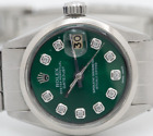 Rolex Ladies Date Datejust Oyster Steel Green Diamond Dial Smooth Bezel Watch