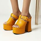 Punk Womens Platform High Block Heels Gothic Buckle Slippers Sandals Party Shoes