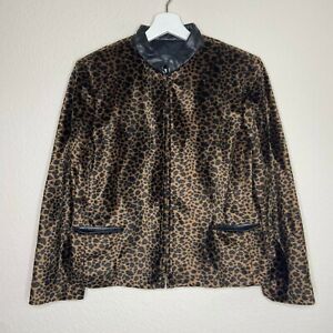 Alex Garfield Velvet Faux Leather Trim Leopard Print Blazer 8