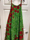 HANDMADE ONE SIZE AFRICAN FABRIC MAXI DRESS LIME GREEN RED POPPY FLORAL 49