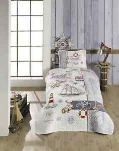 100% Cotton Ship Bedding, Twin Size Bedspread Coverlet with Pillowcase Sham