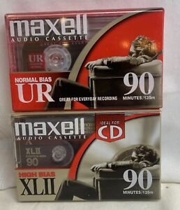 Lot of 2 MAXELL XLII 90 Minute Blank Audio Cassette Tapes Brand New & Sealed