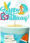 Surfing Cake Topper - Baby Blue Glitter Beach Themed Cake Decoration for Summer