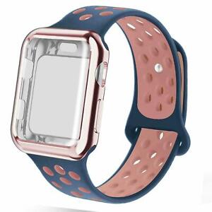 Screen Protector Bumper Case W/ Two Tone Strap Wrist Band Loop For Apple Watch