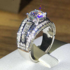 Women 925 Silver Plated Wedding Ring Gorgeous Cubic Zircon Jewelry Gift Sz 6-10