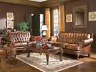 Traditional Living Room Couch Set - Wood Trim Brown Leather Sofa & Loveseat IG79