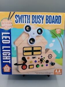 Montessori Toddler Toys Busy Board, Baby Wooden Busy Board with 8 LED Light Swi