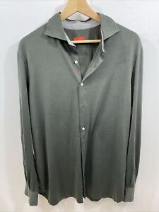 Isaia Napoli Shirt Men's 16 1/2 Olive Green Button Up Long Sleeve 100% Cotton