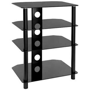 Av Component Media Stand Audio Tower And Media Center With 4 Tempered Glass Shel