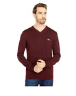 $98 Lacoste Men's V-neck Sweater Vine Chine Cotton, Burgundy, Size 5-L