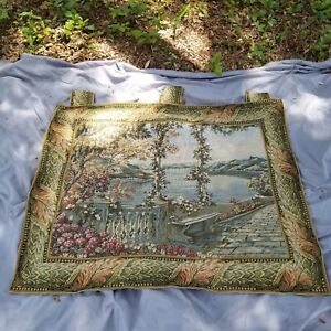 Wall Tapestry Fabric Scenery Mountains Lake Vtg French  Baroque Medieval Style