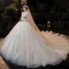 Long Sleeve Wedding Dresses Boat neck shine Lace Appliques Tulle Bride Gown