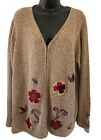 Crazy Horse Womens Cardigan Embroidered Leaves VTG. XL