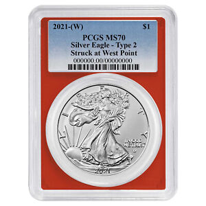 2021 (W) $1 Type 2 American Silver Eagle PCGS MS70 Blue Label Red Frame