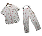 VTG Karen Neuburger Sleepwear Pajamas Two Piece Set Women L White Ribbed Floral
