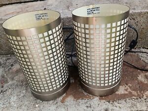 Pair Mid Century Modern MCM End Table Nightstand Lamps Metal w/ Interior Shades