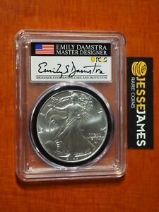 2022 SILVER EAGLE PCGS MS70 FIRST STRIKE EMILY DAMSTRA HAND SIGNED BLACK RING
