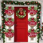 6 Pcs Christmas Hanging Sign Decorations Red Wreaths Wall Sign Plastic Round ...