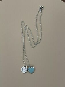 TIFFANY & Co. Return to Mini Double Blue Heart Enamel Pendant Necklace
