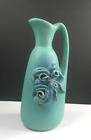 New ListingVan Briggle Pottery, Ewer, Applied Flowers, Blue/Green, Signed M. Pope, c 1970's