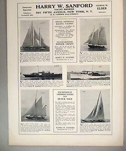 Harry W. Sanford PRINT AD - 1928 ~~ Yachts For Sale