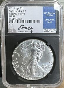 New Listing2021  SILVER EAGLE NGC MS 70 ED MOY FIRST DAY OF ISSUE FDI TYPE 2