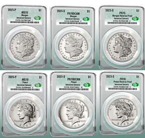 2023 (MS70/PR70) 6-Coin Set $1 Morgan & Peace Dollar Advanced Delivery AD CAC