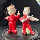 DEVIL SALT & PEPPER SHAKER Vintage RED cute CERAMIC Set of Two Figurines #  5