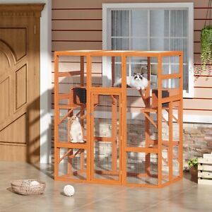 COZIWOW Large Cat House Outdoor Catio Play & Run Enclosure Window Cage Orange