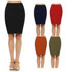 Womens Pencil Midi Skirt Stretch Mid Waist Basic Bodycon Ponte Casual S ~ XL